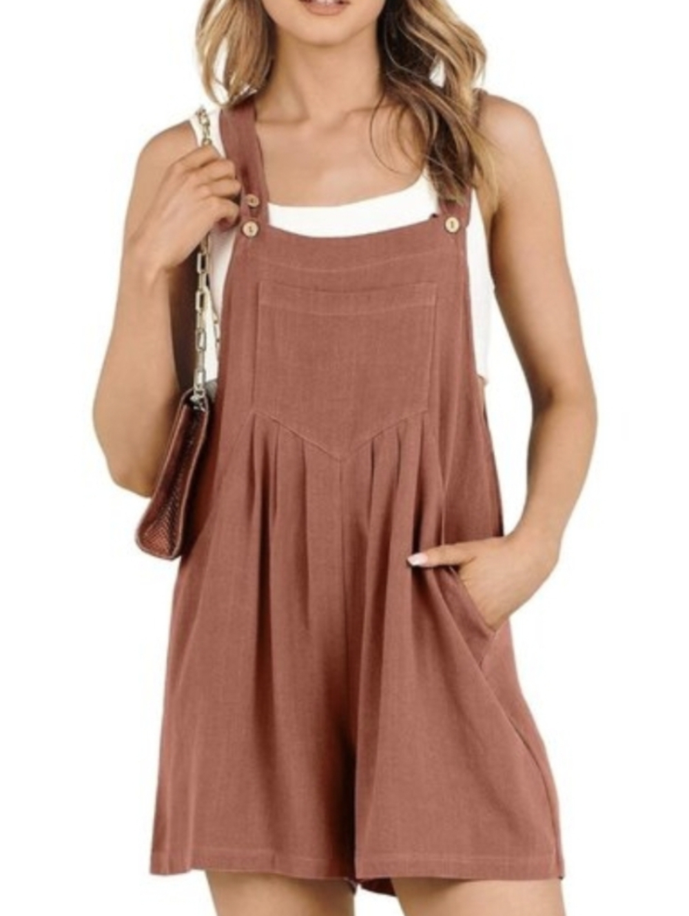 Anrabess Women's Romper Overall Shorts Sz L Linen & Rayon Adj. Straps Summer Fun